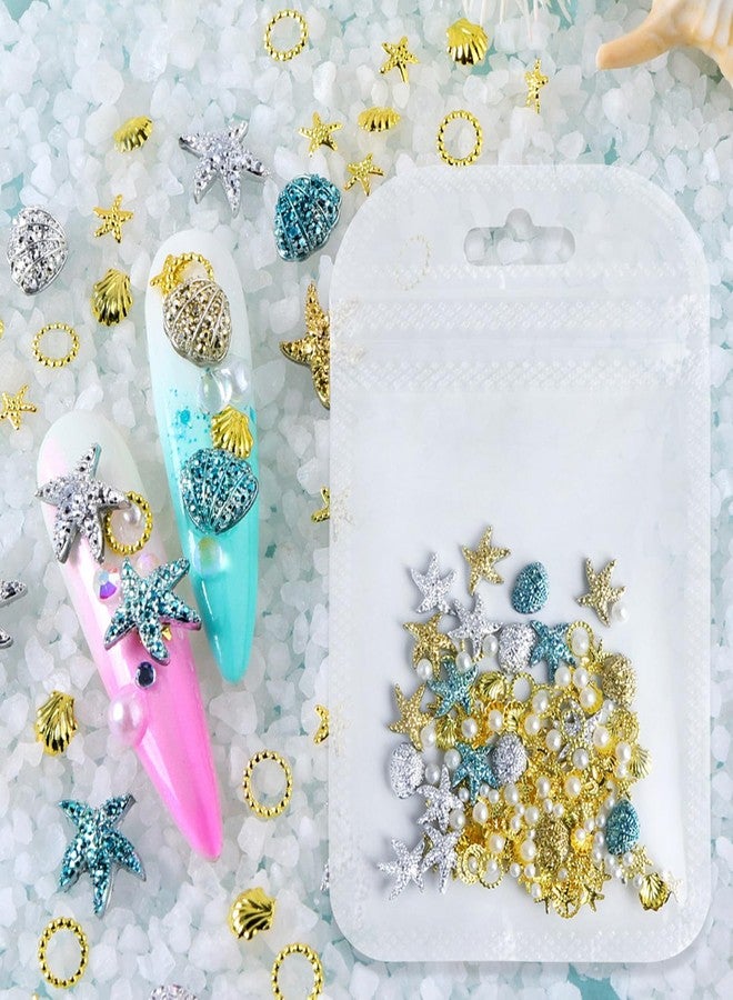 OSTTMA 100Pcs Summer Nail Charms 3D Shell Starfish Nail Art Charms Studs Pearl Rhinestones Gems Summer Sea Theme Nails Supplies Gold Silver Blue Resin Beach Manicure Decoration for Women DIY Craft Jewelry - Image 1